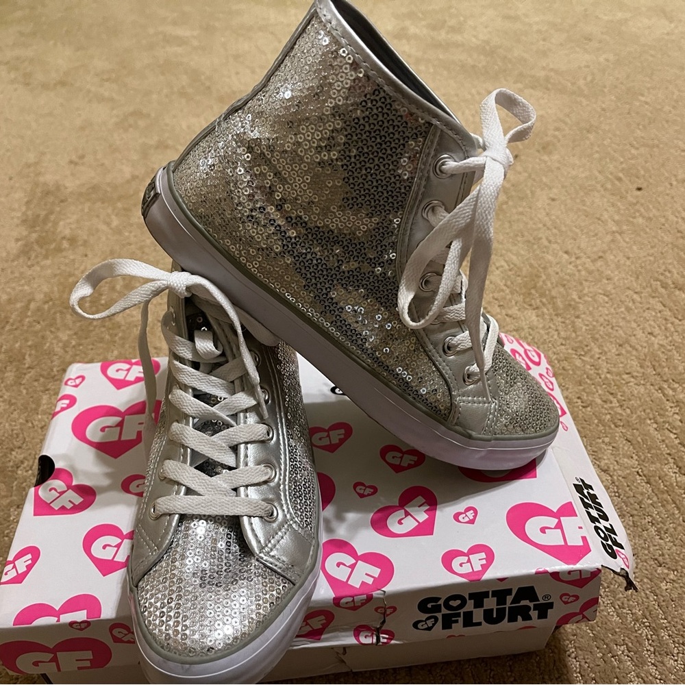 GOTTA FLURT Silver Sequin High Top Sneakers